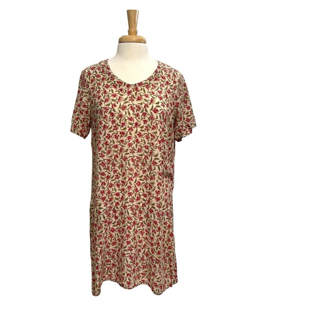 Vintage ANOKHI Floral Tunic Dress Short Sleeve Hippie Boho Gypsy size Medium